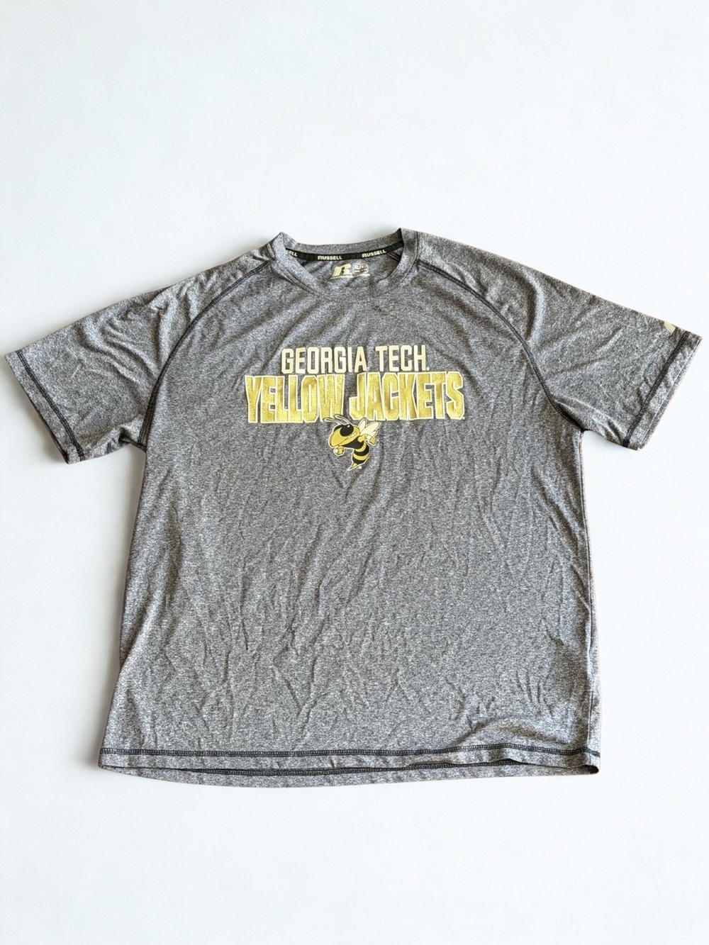 Russell Athletic Gray Georgia Tech Yellow Jackets Tee with Yellow Logo